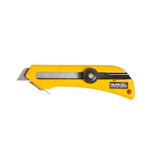 OLFA CL 90-Degree Cutting Base Ratchet-Lock Heavy Duty Cutter with a bright yellow body, a black ratchet-lock wheel, and a segmented blade designed for precise 90-degree cutting applications.
