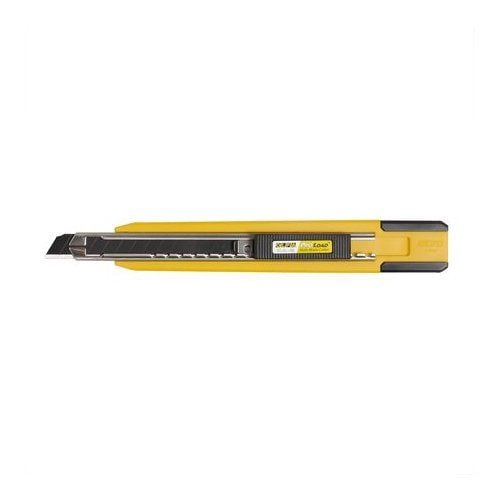 OLFA PA-2 Multi-Blade Auto-Load Utility Knife With Blade Storage featuring a slim yellow body, integrated blade storage, a black grip, and a segmented blade for versatile cutting tasks.