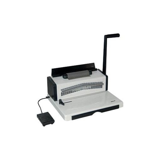 Tamerica Optimus-46i 4:1 Pitch Coil Binding Machine with a foot pedal and manual lever. Tamerica Optimus-46i 4:1 Pitch Coil Binding Machine with a foot pedal and manual lever.