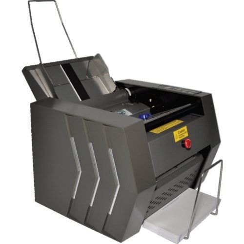 Angled view of the Paitec ES5500 Low-Volume Desktop Pressure Sealer and Folder showcasing its compact and modern design.