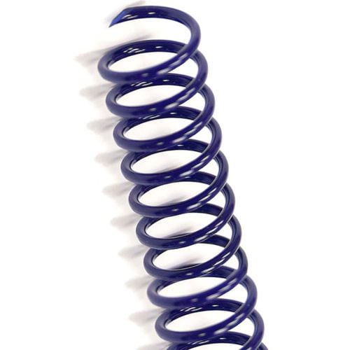 Close-up view of a Navy 4:1 Pitch Plastic Spiral Binding Coil with a glossy finish and tightly wound loops.