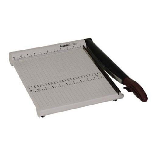 Premier P212X Polyboard 11-3/4 Inch Guillotine Paper Cutter with a black handle and grid-marked cutting surface for precise paper trimming.