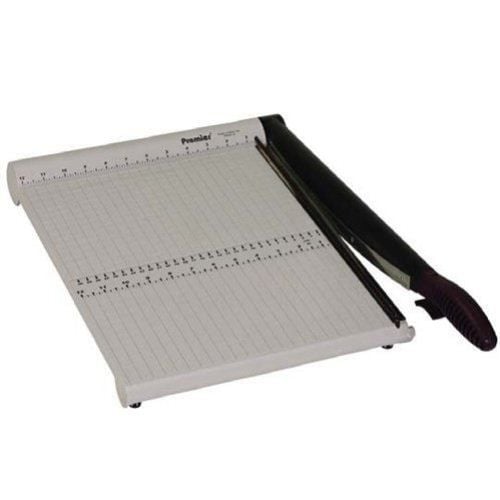 Premier P215X Polyboard 15 Inch Guillotine Paper Cutter with a grid-lined cutting surface and ergonomic handle for precise paper trimming.
