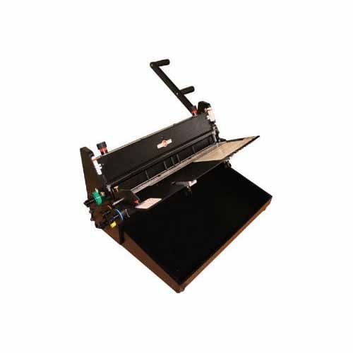 A Rhin-O-Tuff Onyx HC8318 18-inch semi-automatic wire inserter and closer machine with a black metal body and a manual lever, designed for efficiently binding documents with wire.