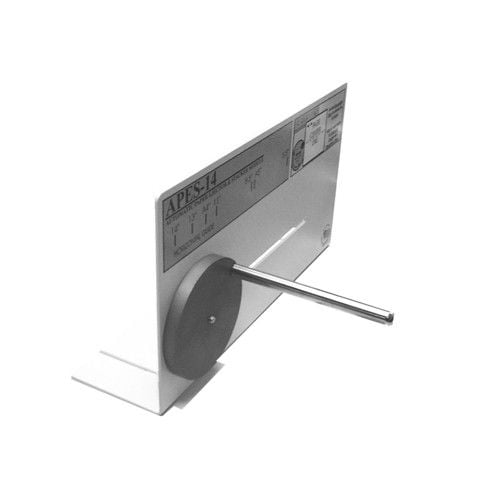 A Rhin-O-Tuff Paper Stop Switch for Apes-14-77 (Microswitch Type), featuring a metal rod and circular base attached to a rectangular panel.