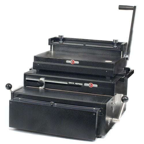 Rhin-O-Tuff 7000W2 Ultra Duty Electric 2:1 Wire Binding System, a heavy-duty black binding machine with manual and electric components, suitable for high-volume wire binding tasks.