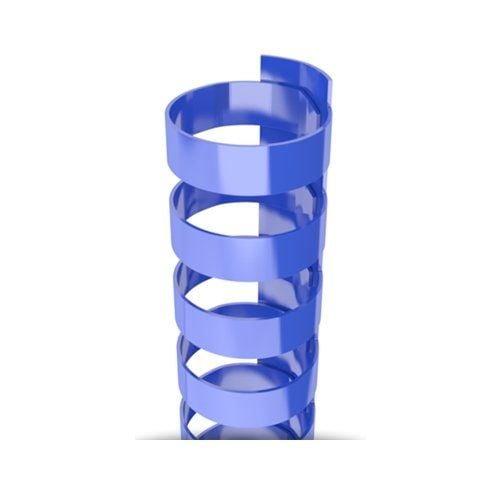 A stack of Royal Blue Plastic 24 Ring Legal Binding Combs, coiled in a spiral shape.