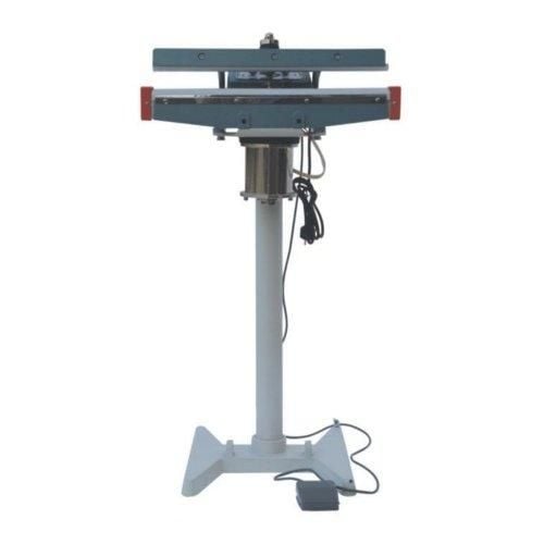 A front view of the SealerSales KS-FS Series Semi-Automatic Foot-Operated Impulse Sealer, showcasing its vertical design with a sturdy base, pedal operation, and electric wiring components.
