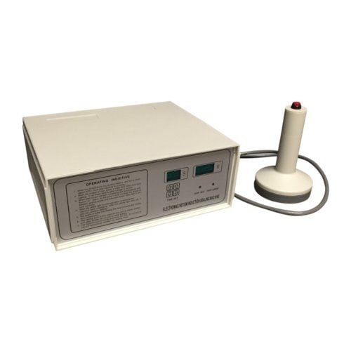 SealerSales Electromagnetic Manual Induction Sealer with a compact rectangular control unit featuring digital displays and a connected handheld sealing wand, designed for sealing applications.