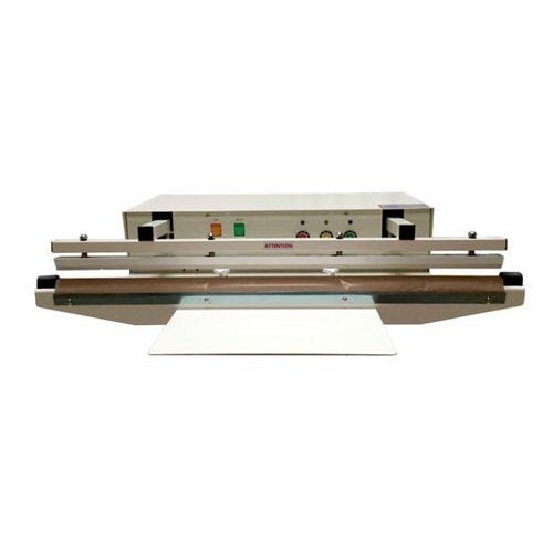 A SealerSales W-755AA 30" Automatic Double Electromagnetic Impulse Sealer with a sleek metal design, featuring dual sealing arms, control panel buttons, and a flat sealing surface for industrial packaging applications.