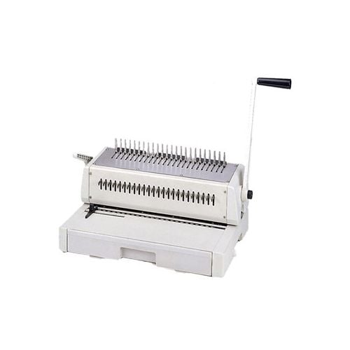 A Tamerica DuraBind 242 14" Legal Plastic Comb Binding Machine with a sturdy manual lever, designed for binding documents with plastic combs for a professional finish.