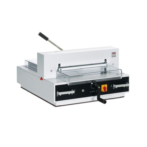 Formax Cut-True 23S 17" Electric Paper Cutter with manual lever and safety shield for precision cutting.