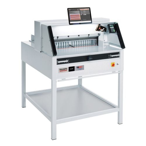 The Triumph 6660 25-1/2" Automatic Programmable Cutter with VRCut Software, featuring a digital display and cutting blade mechanism.
