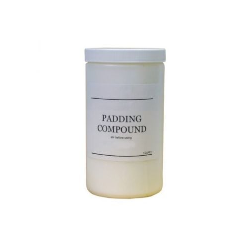 A White Padding Compound (1 Quart) container with a plain white label and a screw-on lid.