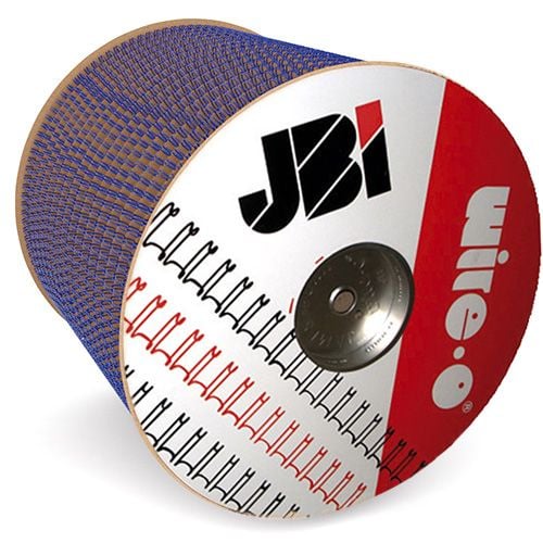 A Wire-O Blue 2:1 Pitch Double Loop Ring Wire Spool with a blue wire binding and the JBI logo on the label.