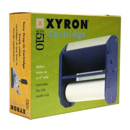 A Xyron 510 Magnet / Lamination Cartridge in its packaging, designed for use with the Xyron 510 machine to create laminated or magnetic items up to 5 inches wide.
