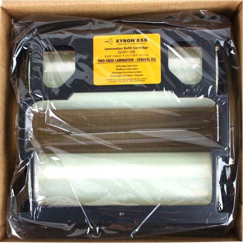 Xyron 850 Two-Sided Lamination Cartridge 100' shown in original packaging, ready for use. Xyron 850 Two-Sided Lamination Cartridge 100' shown in original packaging, ready for use.