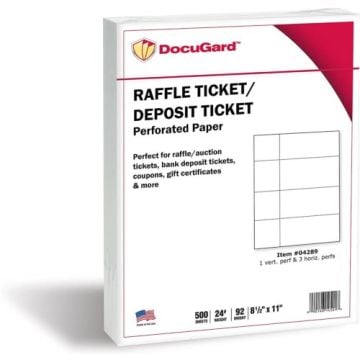 DocuGard Perforated Paper for Deposit Tickets [4-Up Slips,8 1/2" x 11",24# White, 2500 Sheets/Carton]