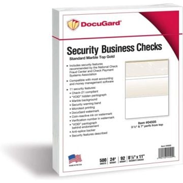 DocuGard Standard Marble Business Checks [11 Features, 8-1/2" x 11", 24# Gold, 2500 Sheets/Carton]