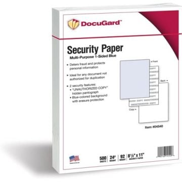 DocuGard Multi-Purpose Security Papers [8 1/2" x 11", 24# Blue, 2500 Sheets/Carton]