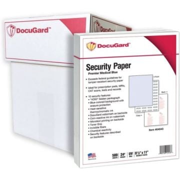 DocuGard Premier Medical Security Papers [10 Features, 24# Blue, 2500 Sheets/Carton]