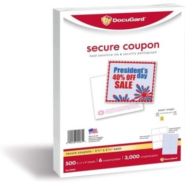 DocuGard Standard Secure Multipurpose Security Coupons [3 Features, 8 1/2" x 11", 24# Blue, 6 Coupons/Sheet, 2500 Sheets/Carton]