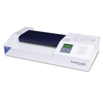 Smooth Mount 40 Pouch Board Roll Laminator Starter Kit featuring a compact design with a digital display and durable white casing.