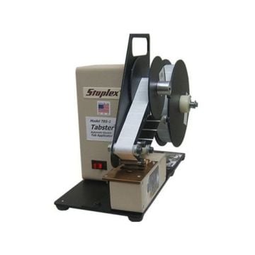 The Staplex TBS-1 Tabster Electric Tabber, designed for high-speed application of tabs on mail pieces, featuring a compact and efficient design.