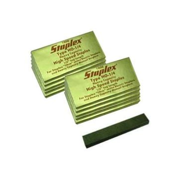 Multiple boxes of Staplex Type HO High Capacity Staples stacked beside a single strip of staples.