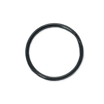 A 1-1/8" Round Edge Heat Treated Black-Oxide Split Ring with a smooth, black finish and a circular shape, featuring a small break in the ring.