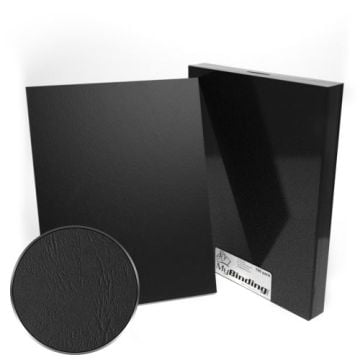10" x 13" Grain Paper Binding Covers - 100pk in black, showing a textured surface close-up and the packaging box.