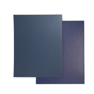 Two Royal Blue/Navy 9" x 11" Index Allowance Regency Vinyl Covers overlapping each other, displaying their smooth, textured surface in a dark blue shade.