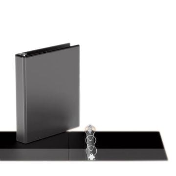 Easyview Black Junior Round Ring View Binders, featuring a black cover with a 3-ring mechanism and a view binder design for easy organization.