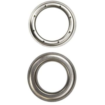 #12 (1-1/2") Satin Nickel Grommets shown from different angles, part of a 25-pack set.
