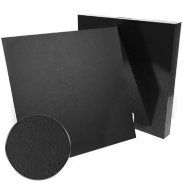12" x 12" Grain Paper Binding Covers - 100pk showcasing a smooth black textured surface with a close-up detail of the grain pattern.