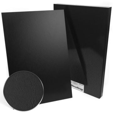 Black 12" x 18" Grain Paper Binding Covers - 100pk, with a close-up view showing the textured surface.