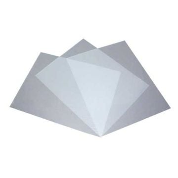 12mil Stripe Transparent Clear Poly 8.5" x 11" Covers, fanned out in a display showing their translucent and striped design.