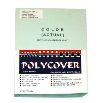 12mil Stripe Transparent Green Poly Covers for binding, featuring a see-through translucent green design and a durable build.