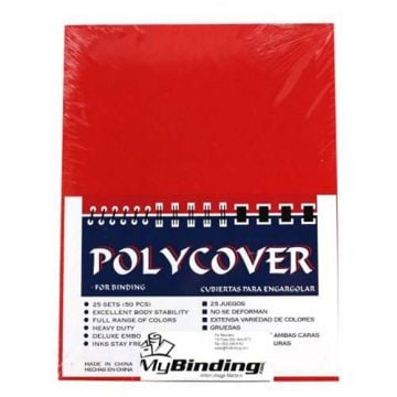 16mil Red Leather Grain Poly Covers for binding, featuring excellent body stability and a deluxe embossed texture.