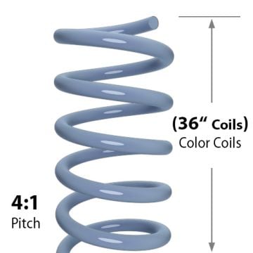 A 36" Blue Oyster Spiral Binding Color Coil (4:1 Pitch) showing a close-up view of the coil's texture and dimensions.