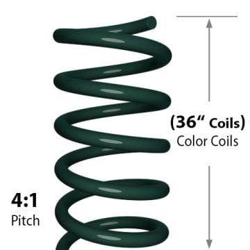 A close-up view of 36" Dark Green Spiral Binding Color Coils (4:1 Pitch) showing the coiled design and structure.