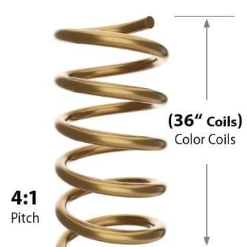 Close-up of 36" Gold Spiral Binding Color Coils (4:1 Pitch) displaying the coiled structure and metallic finish.