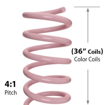 A 36" pink spiral binding color coil with a 4:1 pitch, showcasing its coiled design and smooth finish.