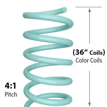 Close-up of a 36" Turquoise Spiral Binding Color Coil (4:1 Pitch) with 36 coils.
