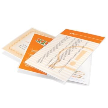 Shows a pack of GBC Swingline 3mil UltraClear Letter Size Thermal Laminating Pouches, with a clear and professional design, ideal for protecting documents.