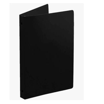 55 Gauge Black 5.5" x 8.5" Poly Round Ring Binder with a sleek, minimalistic design and a durable black cover.