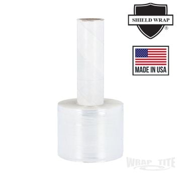 A roll of Wrap-Tite Stretch Wrap Films (Extended Core) with a built-in cardboard handle, designed for easy hand application to secure and bundle items for shipping, storage, or transportation.