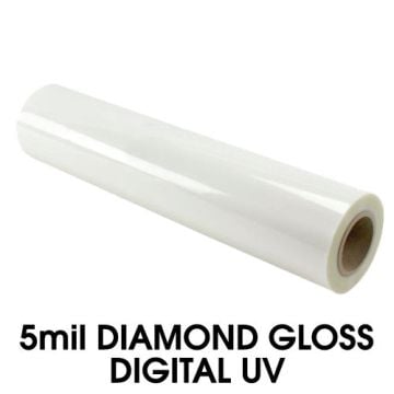 Roll of 5mil PlatinumUVR Gloss Digital Wide Format Laminating Film - (3" Core) with a smooth, glossy finish for high-quality lamination.