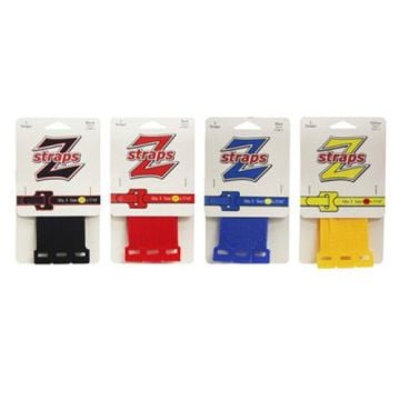 Z-Straps 7/16" x 23" Hook & Loop Vinyl Roll Straps - 5/Pack in black, red, blue, and yellow color options.