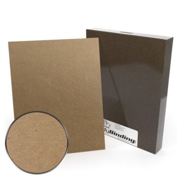 42pt Chipboard Covers - 25pk shown in a brown, textured finish, with a close-up detail of the sturdy material.